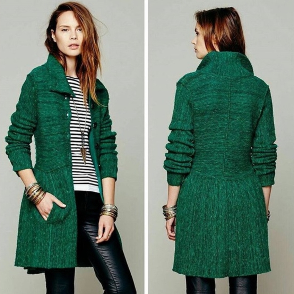 Free People Loch Raven Kelly Green Sweater Jacket, Medium